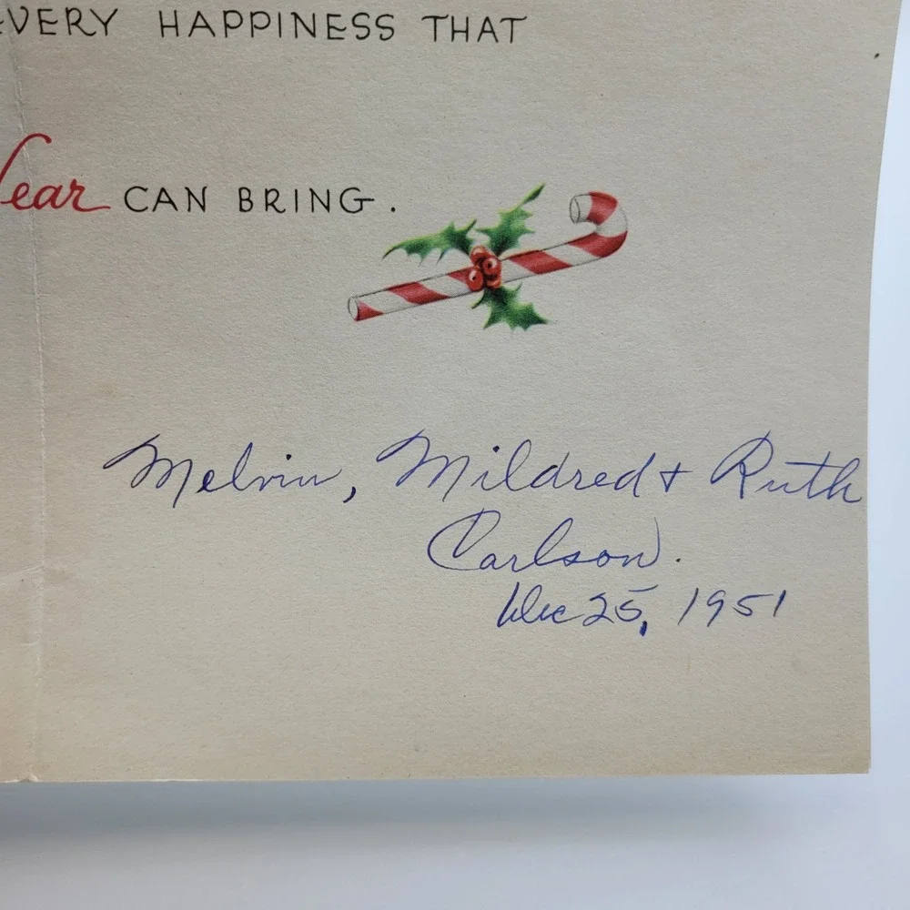 Vintage Santa Hello There! Christmas‎ Card 1951 Signed Holiday Decor